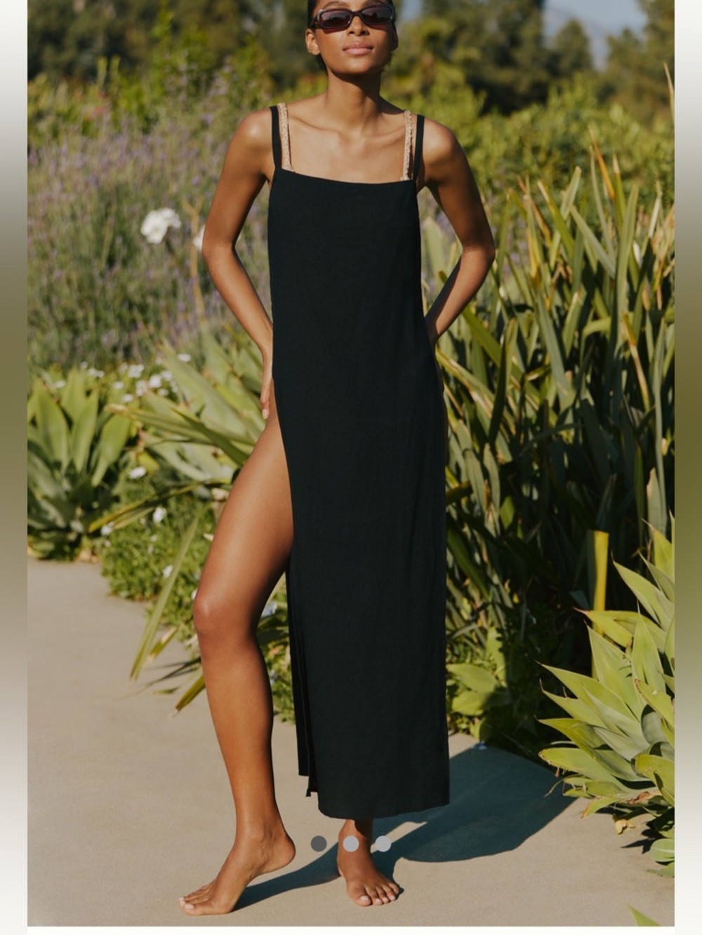 NWT Anthropologie Celandine Cutout Black Linen Cover-Up Maxi Dress Size Medium - Picture 1 of 13